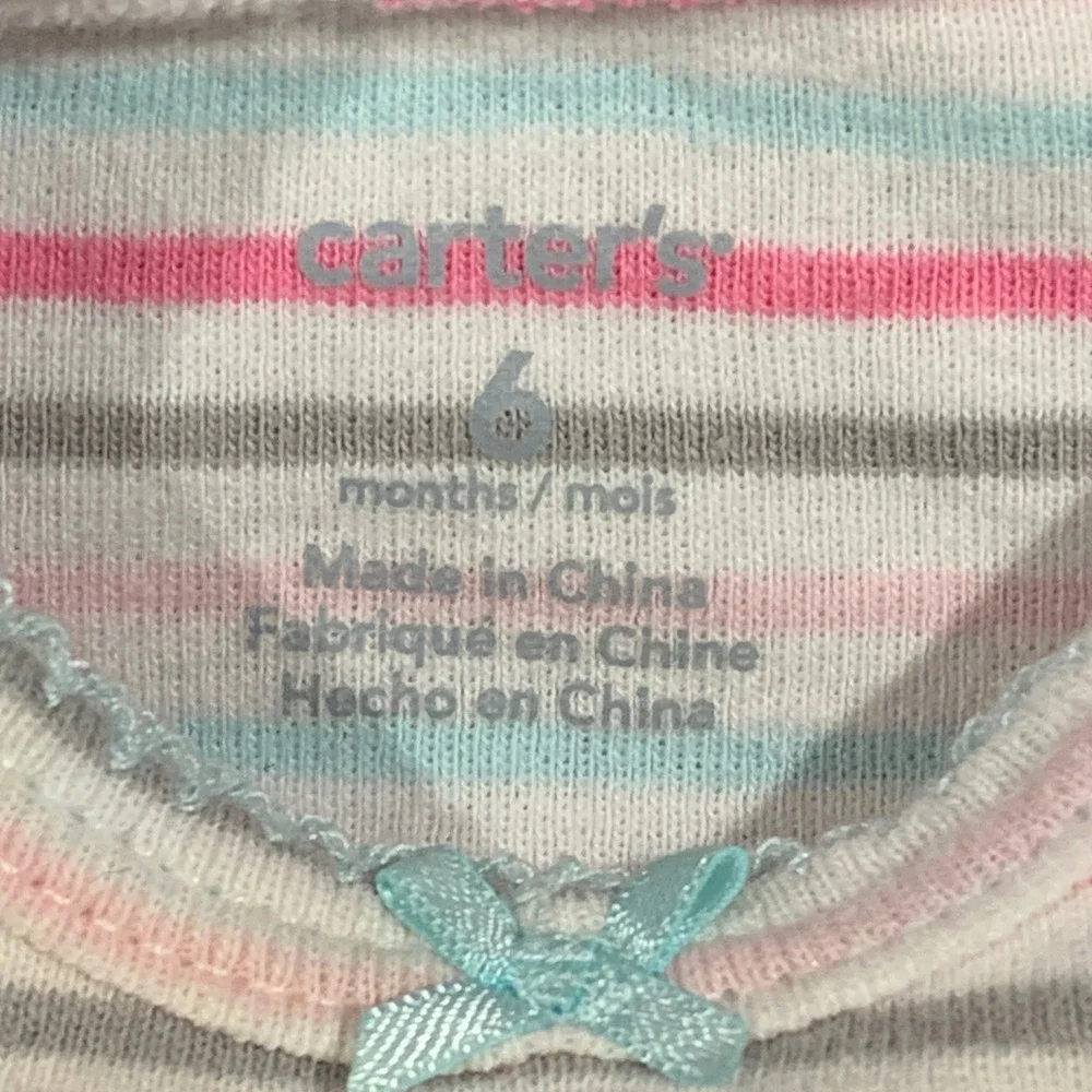 Carters Baby Girl 6 Months Bodysuit Lot‎ 3pk Navy Pink Striped Heart Cupcake